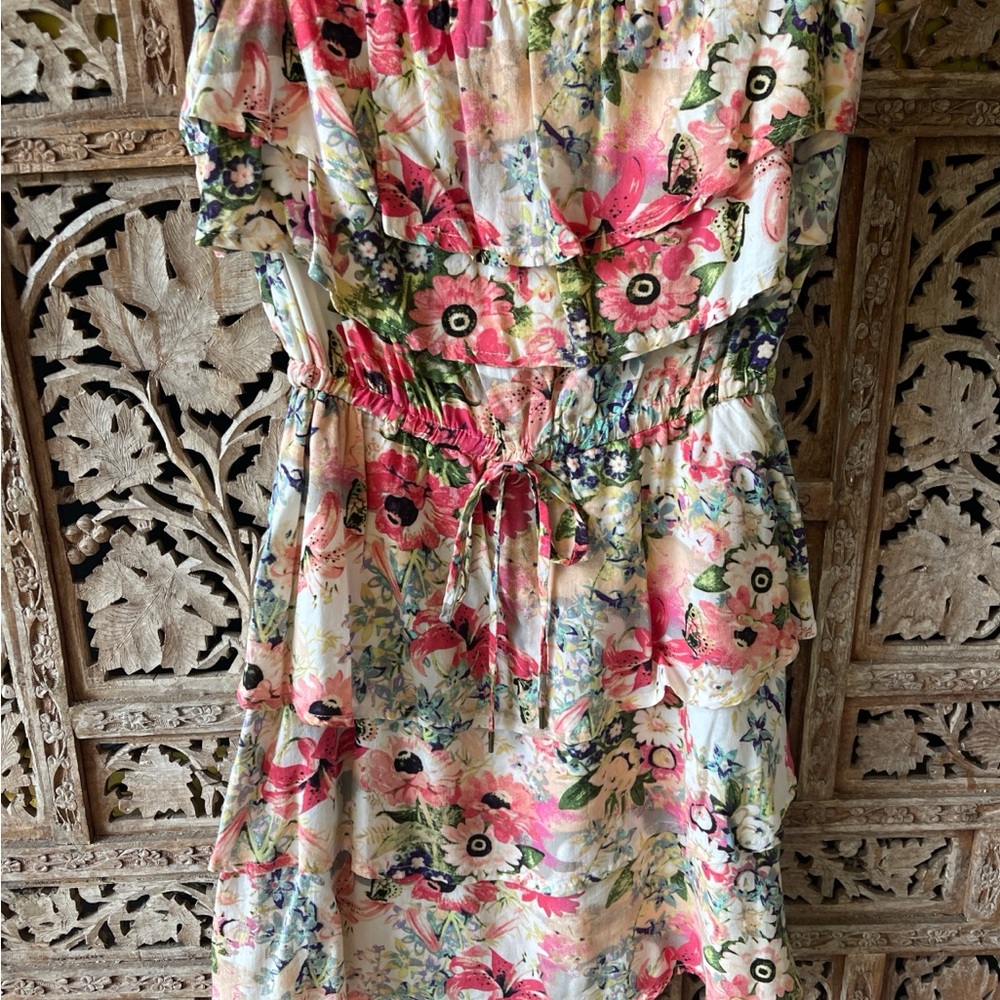 O'Neill Pink and Green Floral strapless mini Dress
